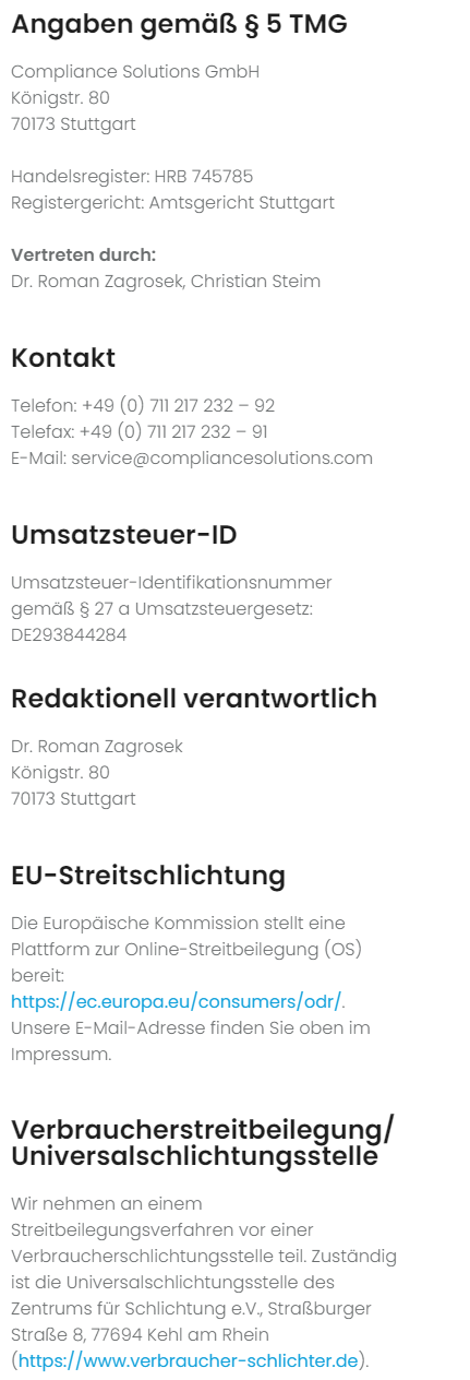 Impressum Compliance Solutions Deutsch Mobil