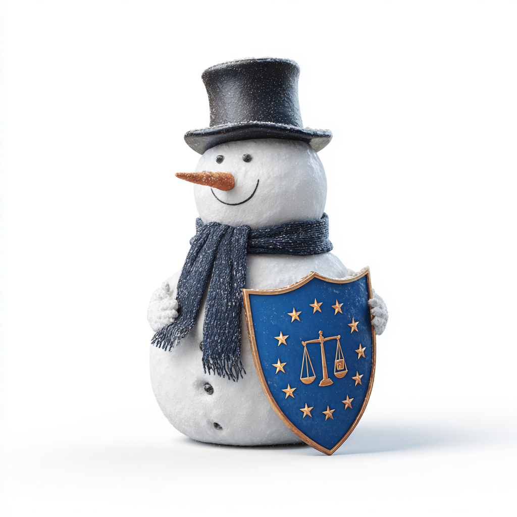 Schneemann mit Compliance Schutzschild - symbolisch für OLAF - AI generiert